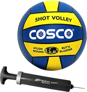 cosco combo of 2, 1 shot volleyball size-4, 1 speed up hand ball pump & 1 needle|| ball pump for footballs, volleyballs, basketball volleyball - size: 4(pack of 2, blue)