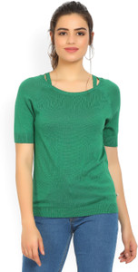 United Colors of Benetton Casual Half Sleeve Self Design Women's Green Top