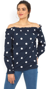United Colors of Benetton Casual Full Sleeve Polka Print Women's Blue Top