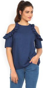 United Colors of Benetton Casual Shoulder Strap Solid Women's Blue Top