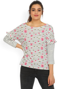 United Colors of Benetton Casual 3/4th Sleeve Printed Women's White Top