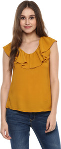 Harpa Casual Cap Sleeve Solid Women's Yellow Top