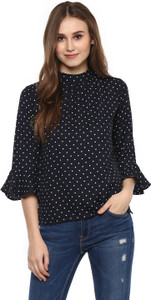 Harpa Casual 3/4th Sleeve Polka Print Women's Blue Top