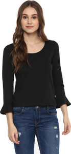 Harpa Casual 3/4th Sleeve Solid Women's Black Top