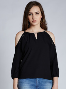 Harpa Casual 3/4th Sleeve Solid Women's Black Top