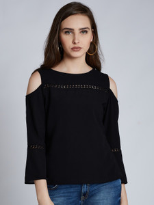 Harpa Casual 3/4th Sleeve Solid Women's Black Top