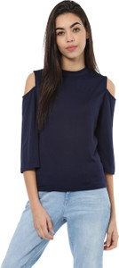 Harpa Casual 3/4th Sleeve Solid Women's Blue Top