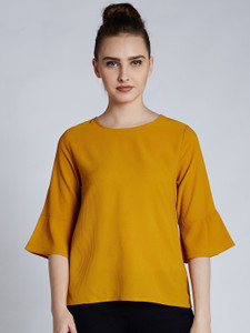 Harpa Casual 3/4th Sleeve Solid Women's Yellow Top
