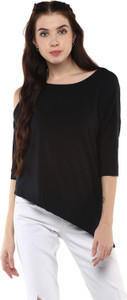 Harpa Casual 3/4th Sleeve Solid Women's Black Top