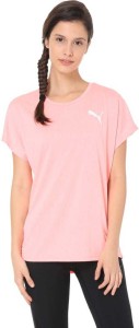 puma casual half sleeve solid women pink top