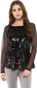 Kazo Casual Full Sleeve Embellished Women's Black Top