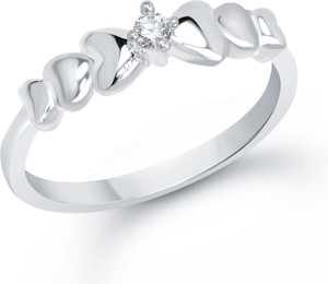 VK Jewels Lining Heart Alloy Cubic Zirconia Rhodium Plated Ring