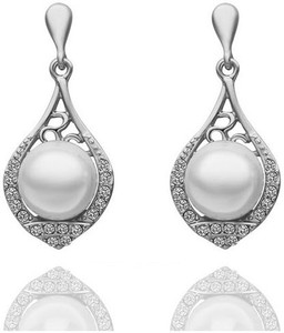 Silver Shoppee Angelic Cubic Zirconia, Pearl Alloy Drop Earring