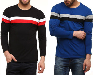FabryKa Striped Men's Round Neck Black, Blue T-Shirt