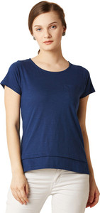 Miss Chase Casual Short Sleeve Solid Women's Dark Blue Top