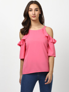 Harpa Casual 3/4th Sleeve Solid Women's Pink Top