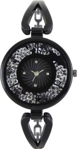 FASHION POOL PEARLS STUDDED NEW ARRIVAL FAST SELLING ROUND ANALOG DIAL WATCH WITH BLACK HEART SHAPED METAL STRAPS Watch - For Girls