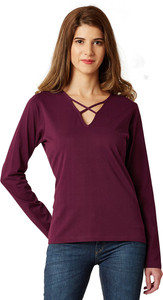 Miss Chase Casual Full Sleeve Solid Women's Maroon Top