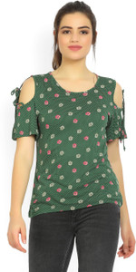 United Colors of Benetton Casual Shoulder Strap Floral Print Women's Green Top