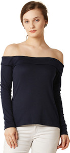 Miss Chase Casual Full Sleeve Solid Women's Dark Blue Top