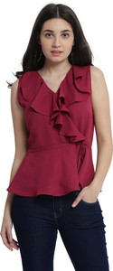 Miss Chase Party Sleeveless Solid Women's Maroon Top