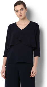 Van Heusen Casual 3/4th Sleeve Solid Women's Dark Blue Top