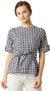 Miss Chase Casual Half Sleeve Checkered Women's Black, White Top
