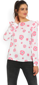 United Colors of Benetton Casual Full Sleeve Floral Print Women's White, Pink Top