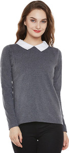 Miss Chase Casual Full Sleeve Solid Women's Grey Top