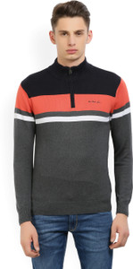 Fort Collins Striped High Neck Casual Men's Blue, Grey Sweater
