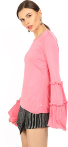 United Colors of Benetton Casual Bell Sleeve Solid Women's Pink Top