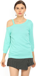 United Colors of Benetton Casual 3/4th Sleeve Solid Women's Blue Top