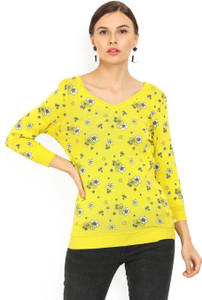 United Colors of Benetton Casual 3/4th Sleeve Floral Print Women's Yellow Top