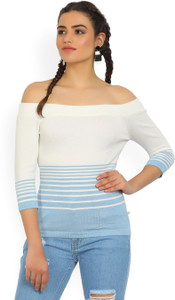 United Colors of Benetton Casual 3/4th Sleeve Striped Women's White, Blue Top