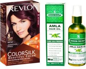 Revlon Deep Burgundy 34 With Sheer Secret Cold Pressed Amla Hair Oil 100mlset Of 2