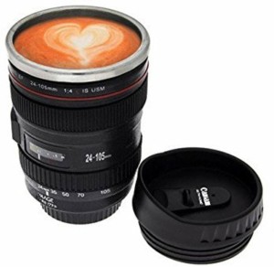 sai kitchen camera lens shaped coffee with lid | steel insulated travel, thermos plastic, stainless steel mug(400 ml)