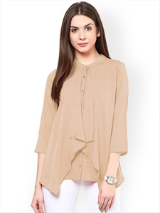 Alfa Fashion Party 3/4th Sleeve Solid Women Beige Top