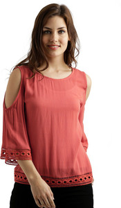 Miss Chase Casual 3/4th Sleeve Solid Women's Orange Top
