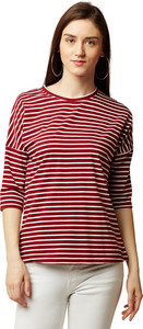 Miss Chase Casual 3/4th Sleeve Striped Women's Multicolor Top