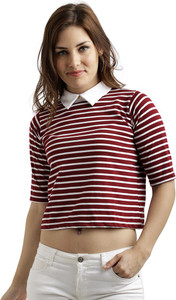 Miss Chase Casual Half Sleeve Striped Women's Multicolor Top