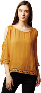 Miss Chase Casual 3/4th Sleeve Solid Women's Yellow Top