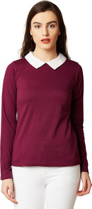 Miss Chase Casual Full Sleeve Solid Women's Maroon Top