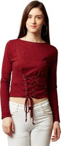 Miss Chase Casual Full Sleeve Solid Women's Maroon Top