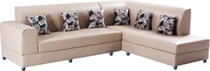 bharat lifestyle aston with printed cushions leatherette 6 seater  sofa(finish color - cream)