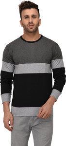 Weardo Striped Men Round Neck Silver, Grey, Black T-Shirt