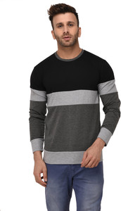 Weardo Striped Men Round Neck Black, Grey, Silver T-Shirt