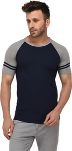 Weardo Striped Men Round Neck Dark Blue, Grey T-Shirt