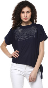 Mayra Casual Short Sleeve Solid Women's Blue Top