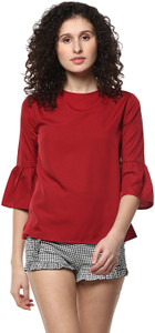 Mayra Casual Short Sleeve Solid Women Red Top