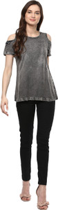 Mayra Casual Short Sleeve Solid Women's Grey Top